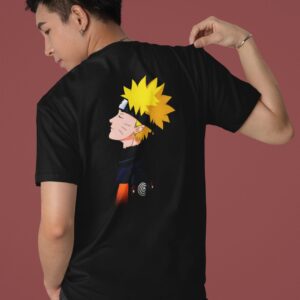 Naruto With Clan Symbol Anime T-Shirt Half Sleeve Crew Neck Regular Black