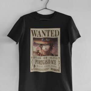 One Piece Wanted Portgas Ace Anime T-Shirt For Men Half Sleeve