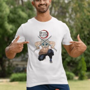 Demon Slayer Printed Unisex Anime T-Shirt Inosuke Hashibira with Sword